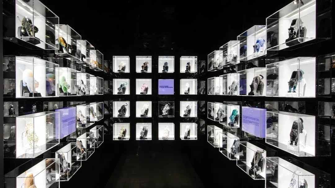 Swarovski crystal displays in Vienna's Swarovski House tour.