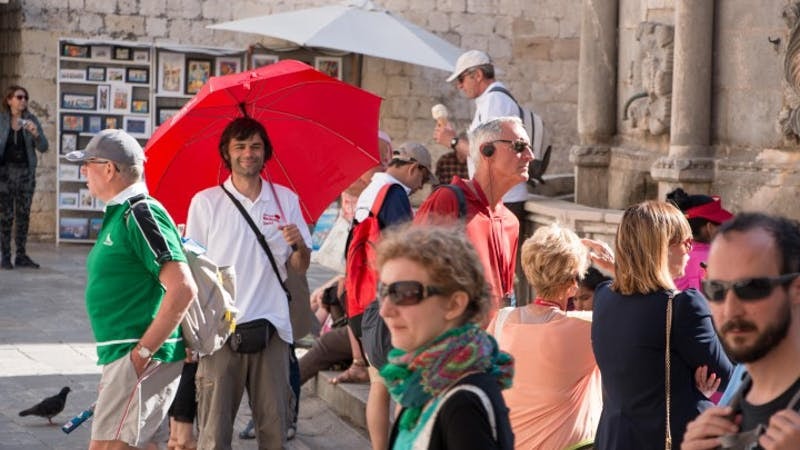 Tour group in Dubrovnik exploring Game of Thrones filming locations.