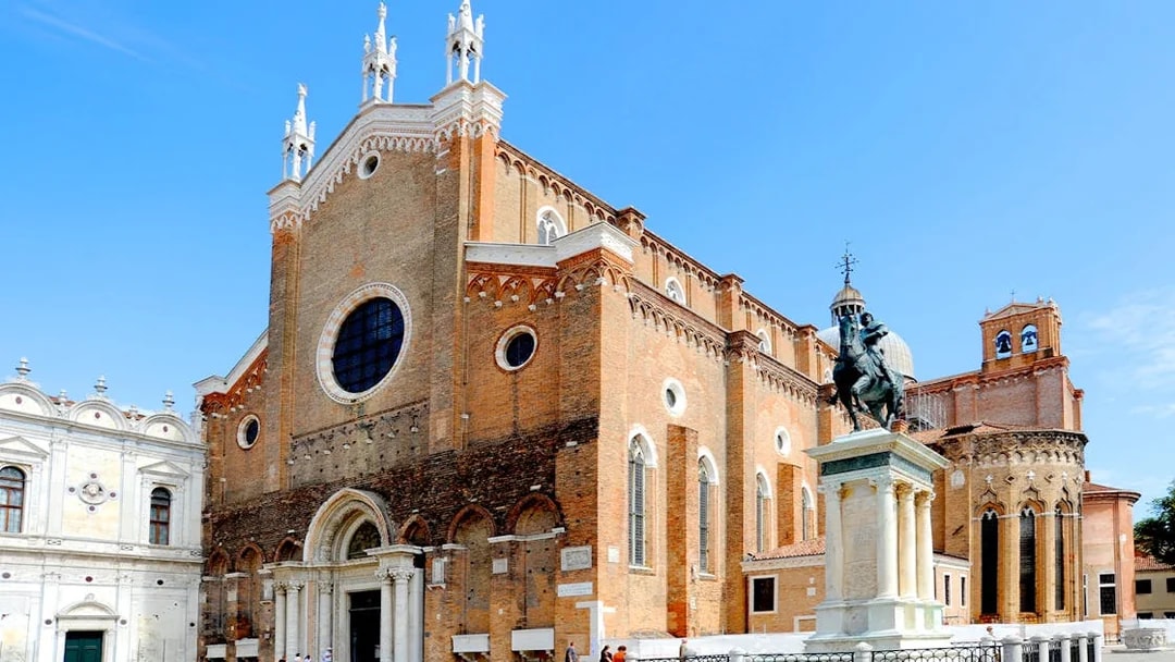 Basilica dei Santi Giovanni e Paolo and equestrian statue in Venice.