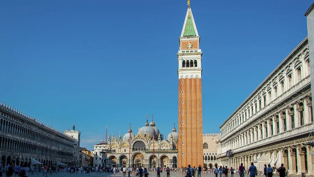 San Marco Square with Campanile tower and Basilica in Venice, Italy.