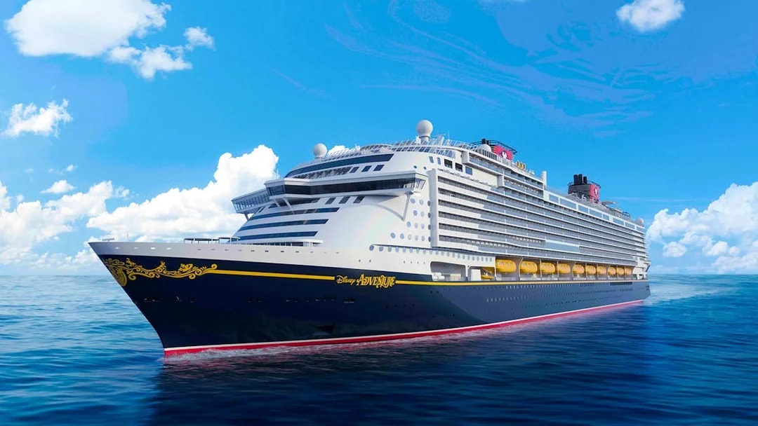 Disney cruise ship sailing at sea, part of the Disney Adventure Cruise from Singapore.