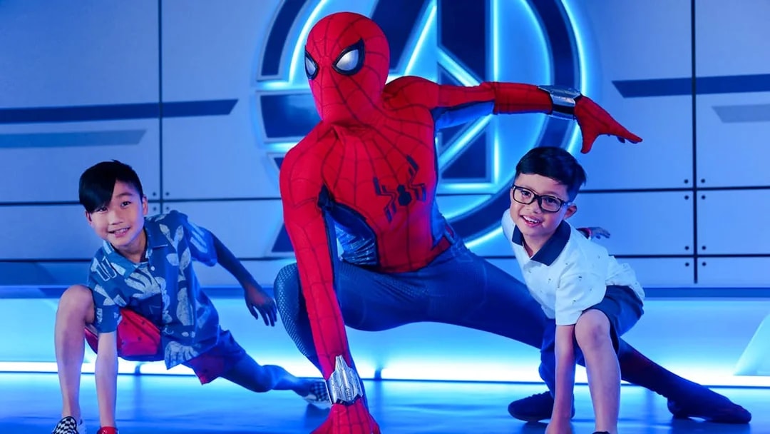 Children posing with Spiderman on 3-Night Disney Adventure Cruise.