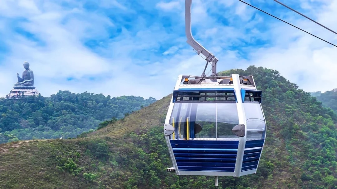 Cable car near Tian Tan Buddha, Lantau Island, Hong Kong, part of 360 Tai O Pass experience.