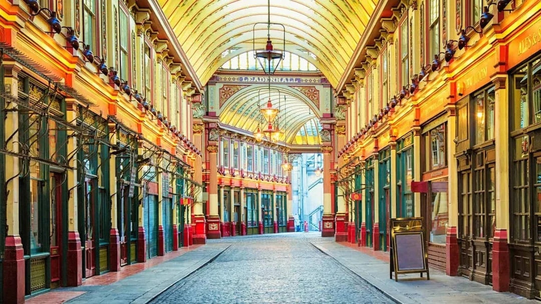 Leadenhall Market in London, featured in Harry Potter film locations tour.