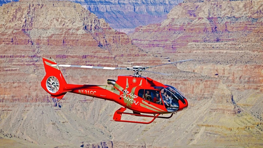 Helicopter flying over Grand Canyon during 45-min tour.