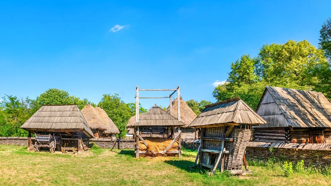 Traditional wooden houses at Village Museum, Bucharest.
