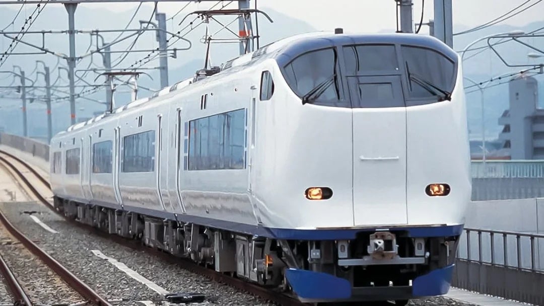Train on tracks in Okayama-Hiroshima-Yamaguchi area, Japan.