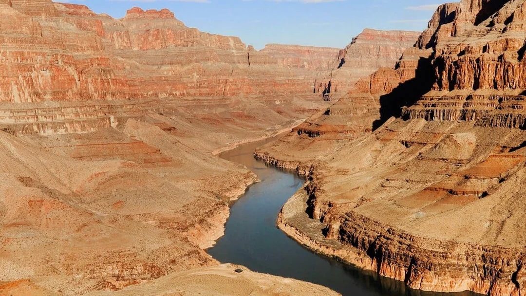 Grand Canyon view with Colorado River, part of Las Vegas to Grand Canyon West tour.