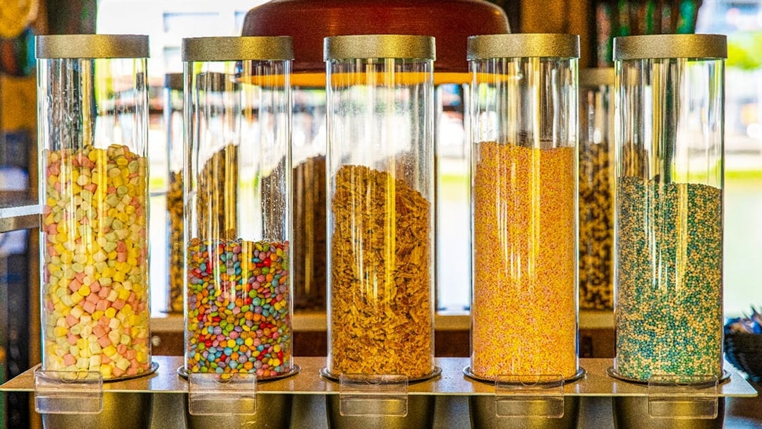 Candy dispensers on a pancake cruise in Rotterdam.