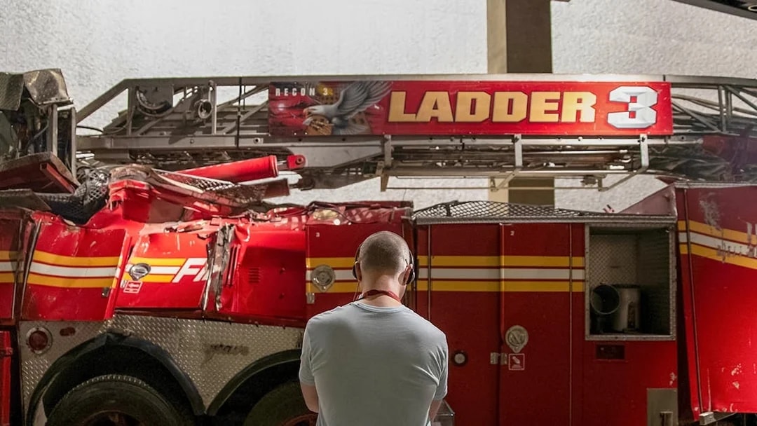 Fire truck Ladder 3 exhibit at 9/11 Museum, New York City.