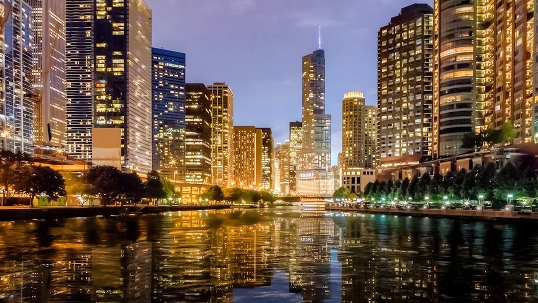 Chicago skyline at sunset reflecting on Lake Michigan during a 90-minute scenic cruise.