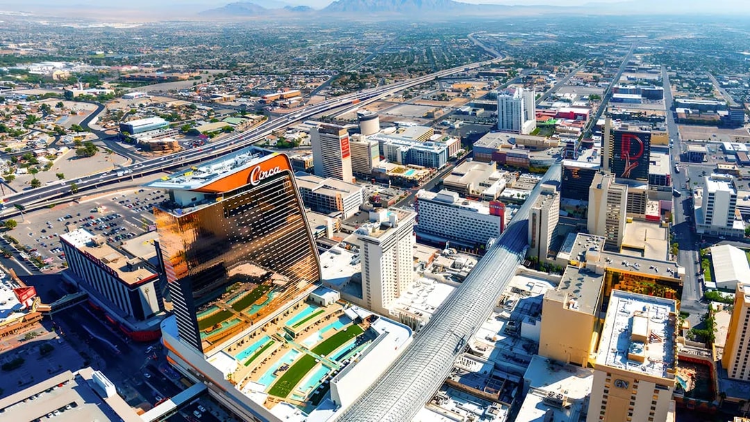Aerial view of Circa Resort & Casino in downtown Las Vegas.