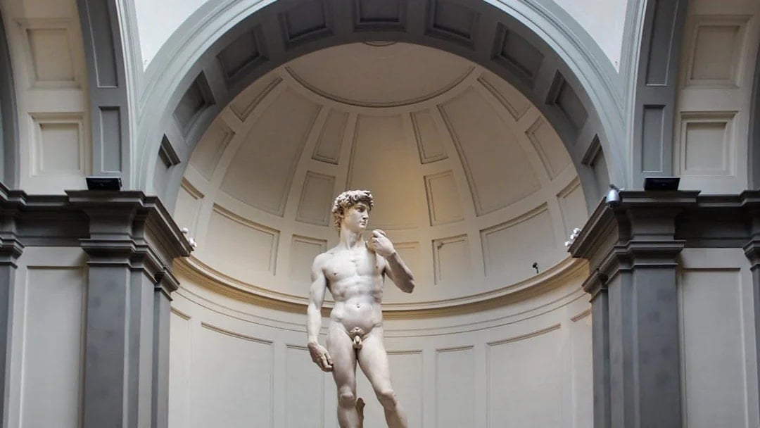 Michelangelo's David statue in Accademia Gallery, Florence.