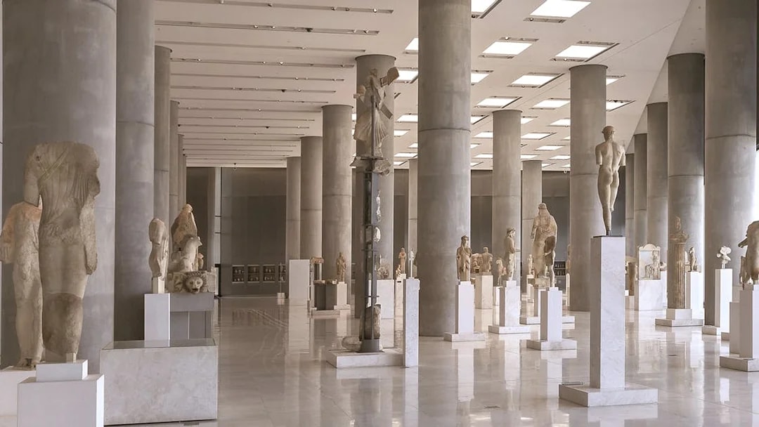 Statues displayed in the Acropolis Museum, Athens, Greece.
