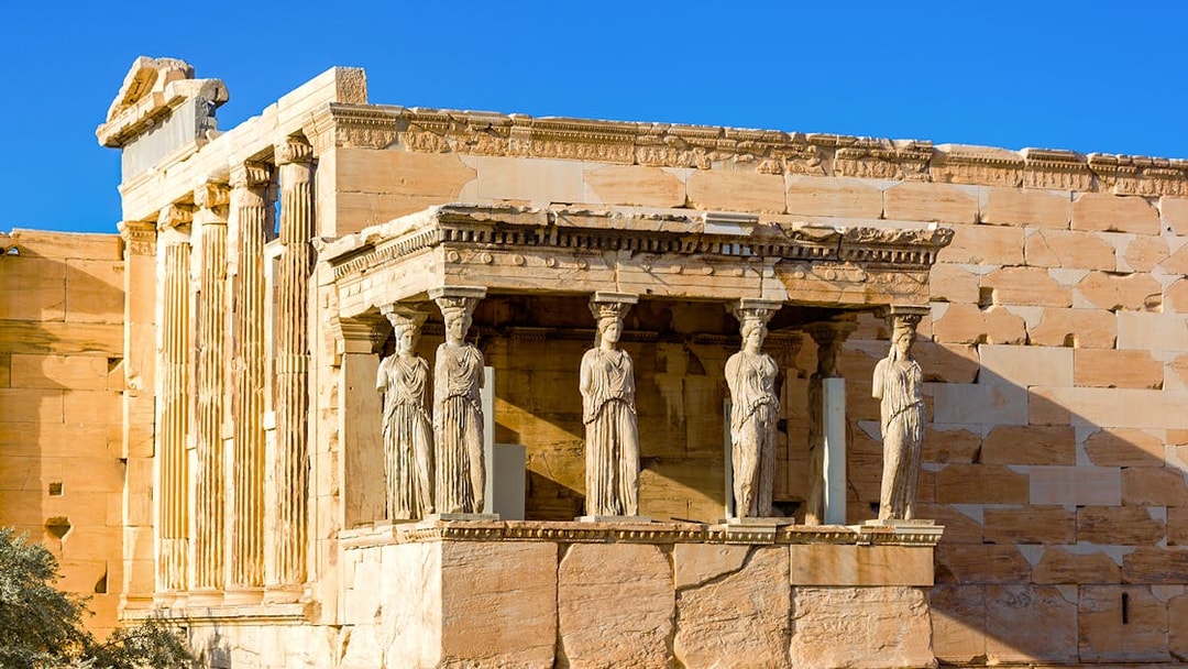 Erechtheion temple with Caryatids at Acropolis, Athens.