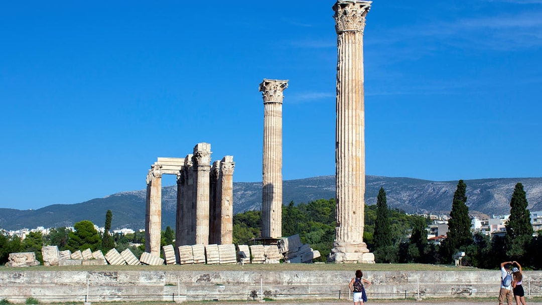 Temple of Olympian Zeus ruins with columns in Athens, Greece.