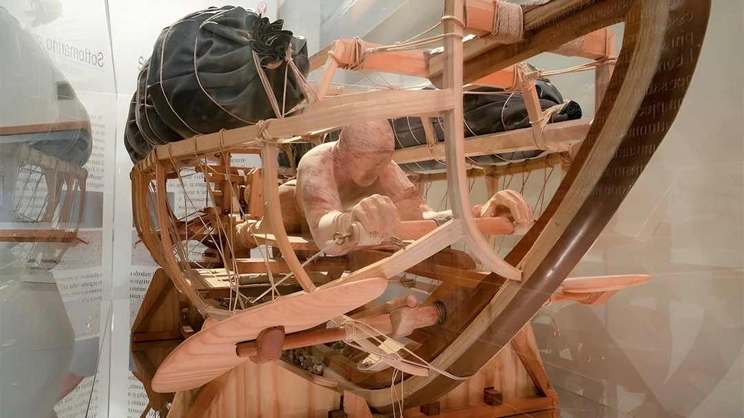 Leonardo da Vinci's human-powered vehicle model at Leonardo3 Museum, Milan.