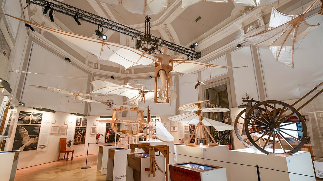 Leonardo da Vinci's flying machines displayed at Leonardo3 Museum, Milan.