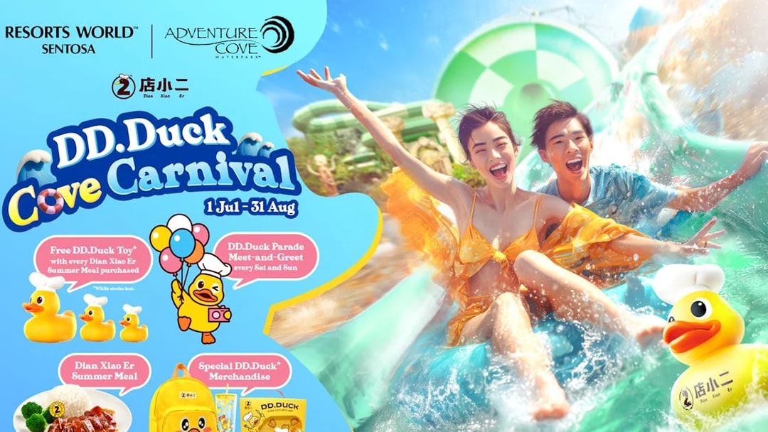 Adventure Cove Waterpark DD.Duck Cove Carnival event with water slide and activities.
