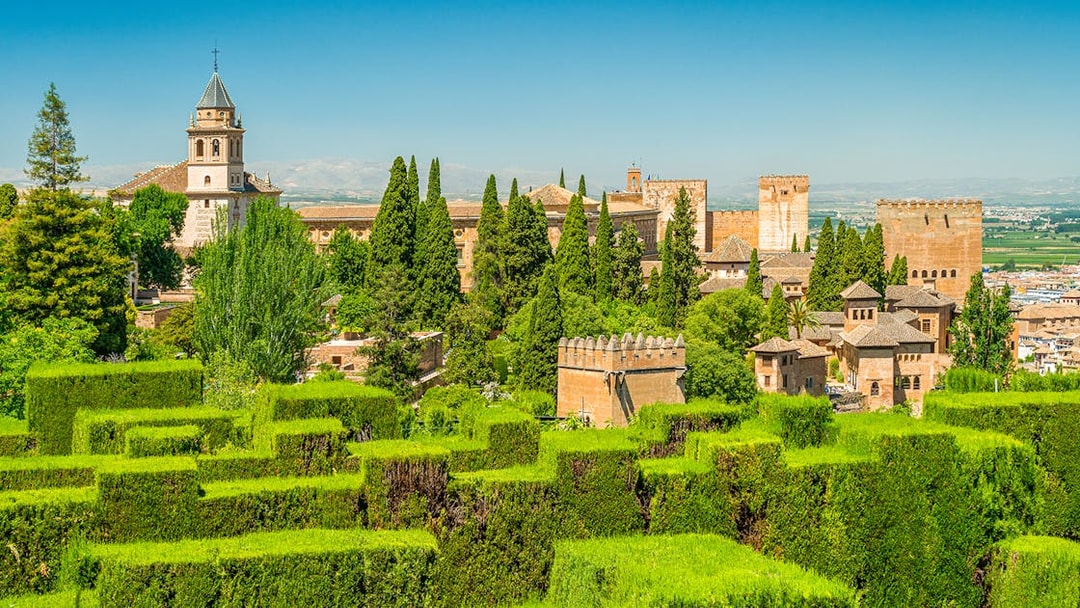 Alhambra and Generalife gardens with historic architecture in Granada, Spain.