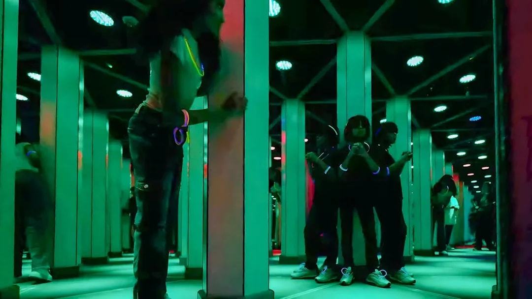 Kids exploring Mirror Maze at American Dream.