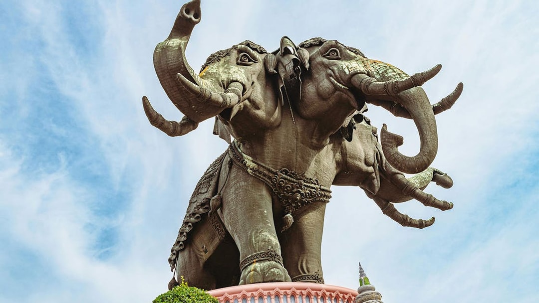 Three-headed elephant statue at Erawan Museum, Thailand.