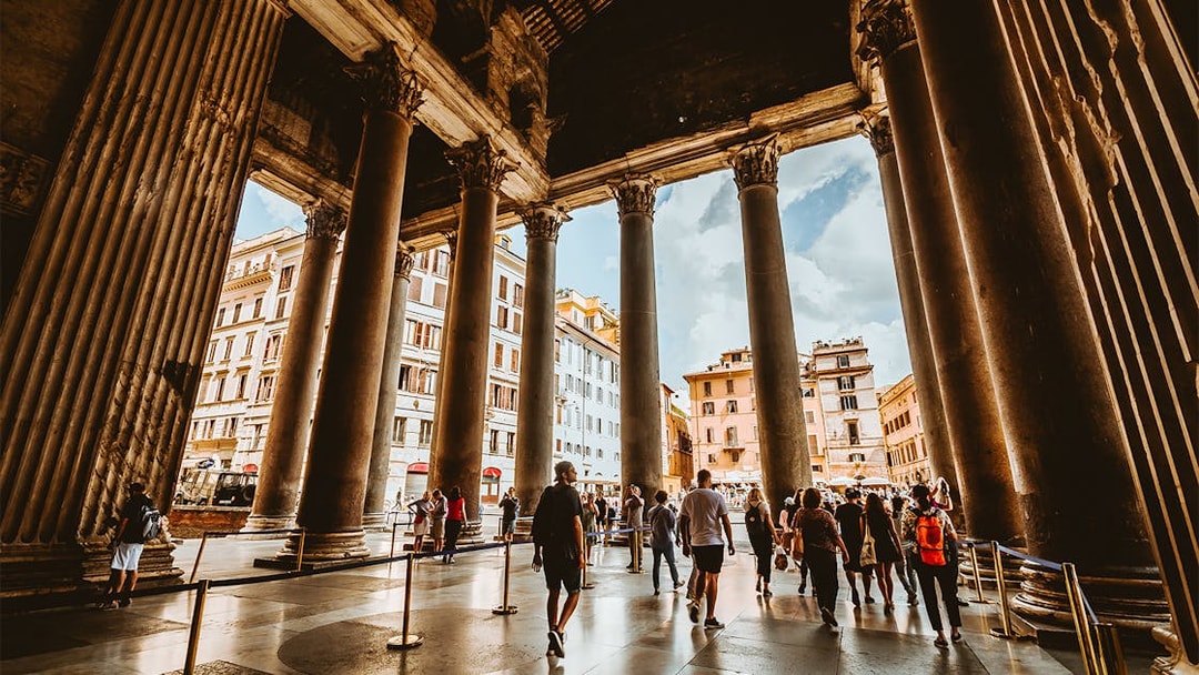 Visitors walking through the Pantheon in Rome on the Official Angels & Demons Tour.