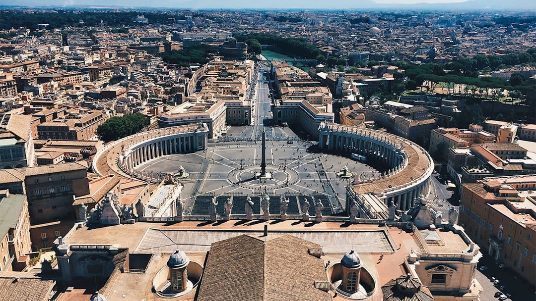 Aerial view of St. Peter's Square in Vatican City, featured in The Official Angels & Demons Tour.