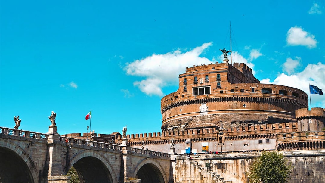 Castel Sant'Angelo and Ponte Sant'Angelo in Rome, featured on the Angels & Demons Tour.
