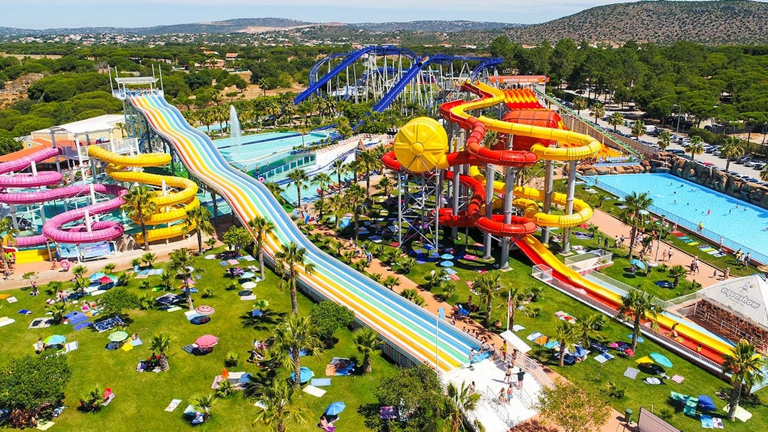 Aquashow Park water slides and pools in Quarteira, Portugal.