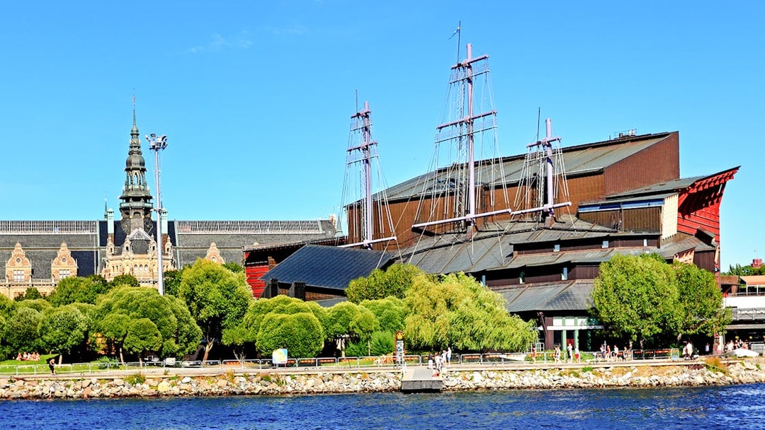 Vasa Museum and waterfront view on Djurgården City Canal Cruise, Stockholm.