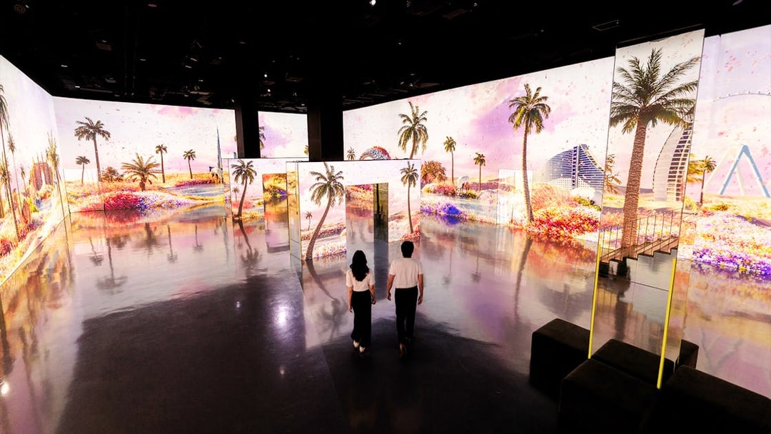 Immersive digital garden display at Arte Museum Dubai, featuring UAE landscapes.