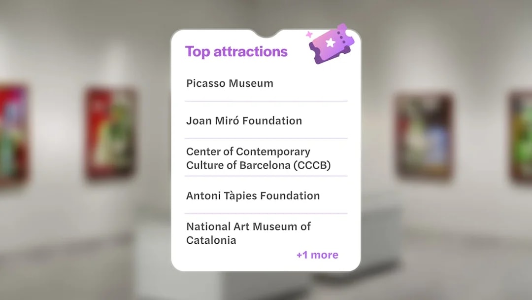 List of top attractions in Barcelona, including Picasso Museum.