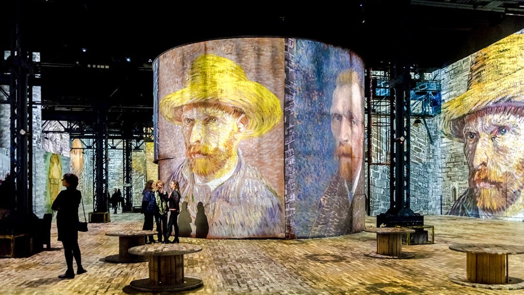 Vincent Van Gogh self-portraits projected at Atelier Des Lumières, Paris exhibition.