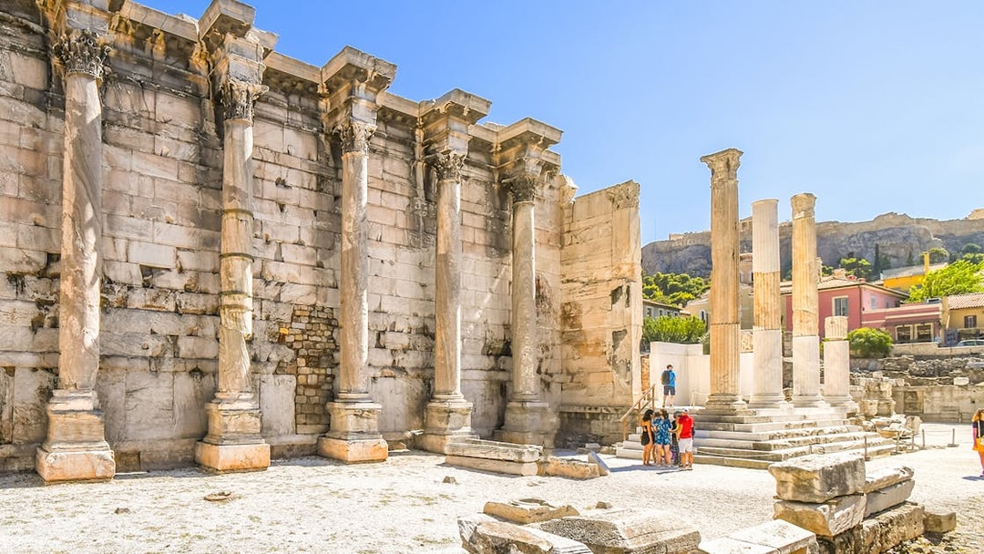 West Wall of Hadrian's Library with columns at Roman Agora, Athens.