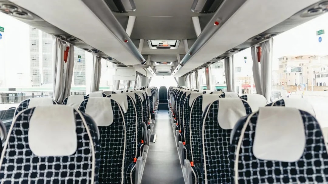 Interior seating of ATVO airport transfer bus in Venice.
