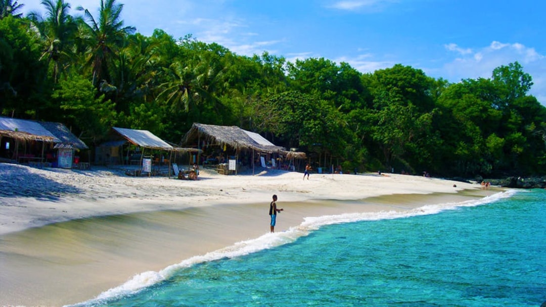 Beachfront huts and palm trees on a Bali shore during a private Gate Heaven tour.
