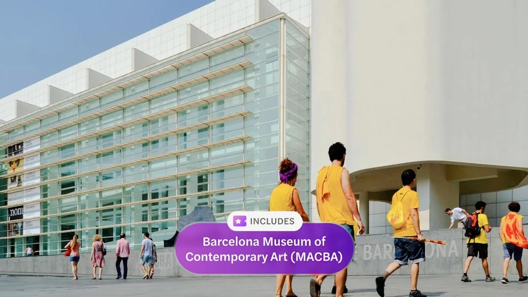 Tourists walking outside the Barcelona Museum of Contemporary Art (MACBA).