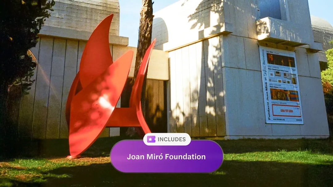Red sculpture outside Joan Miró Foundation building in Barcelona.