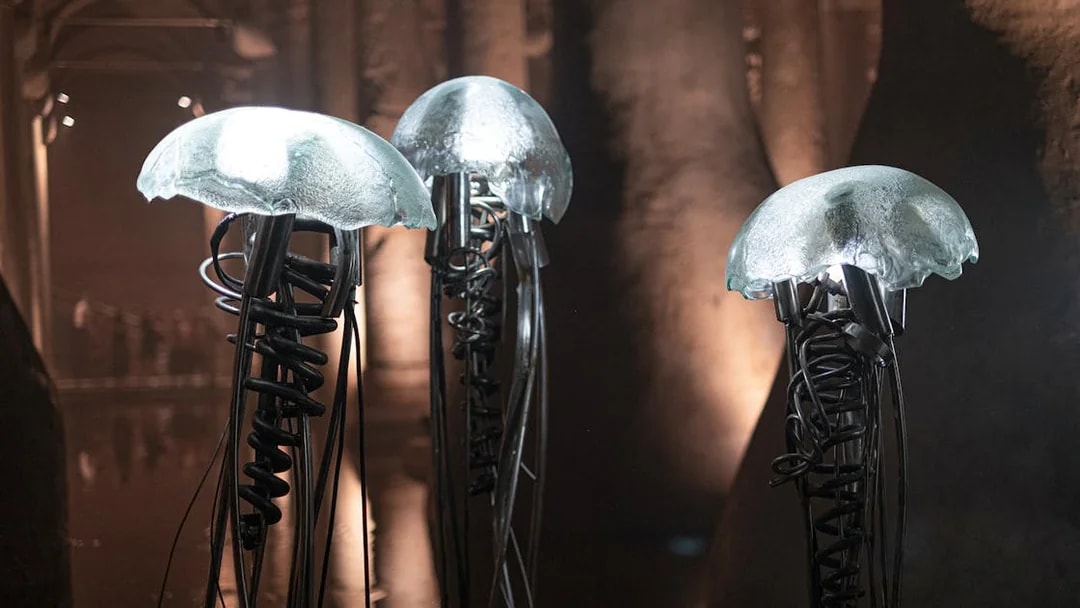Illuminated sculptures resembling jellyfish in the Basilica Cistern, Istanbul.