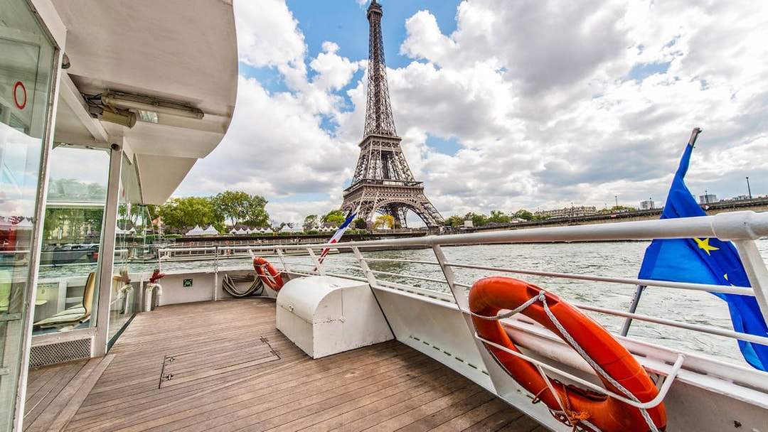 Eiffel Tower view from Batobus Paris river cruise deck.