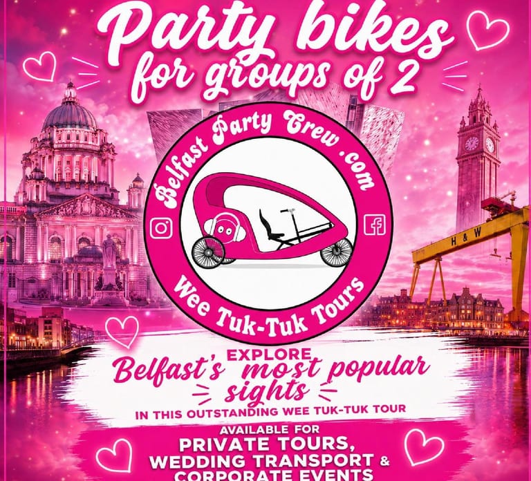 Belfast: Wee TukTuk Tours Party bike for 2 guests (BYOB)