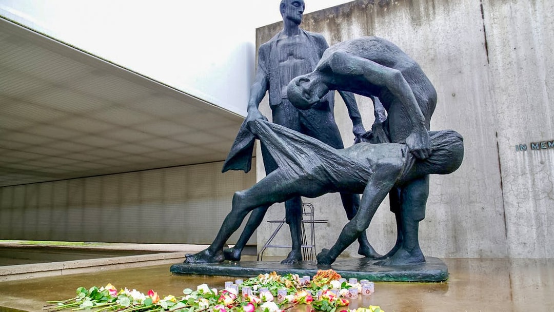 Sculpture depicting figures at Sachsenhausen Concentration Camp memorial.