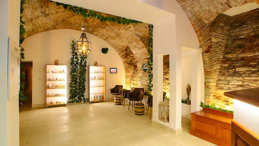 Bernard Beer Spa interior with brick arches and seating area.