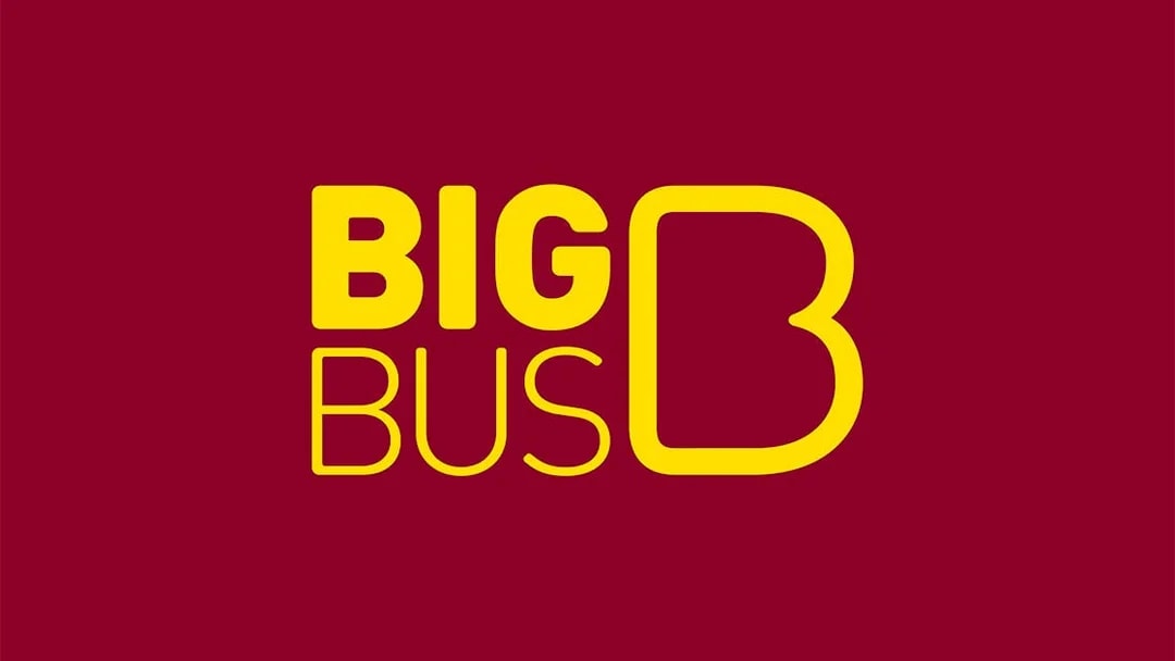 Big Bus Tours logo on a maroon background.