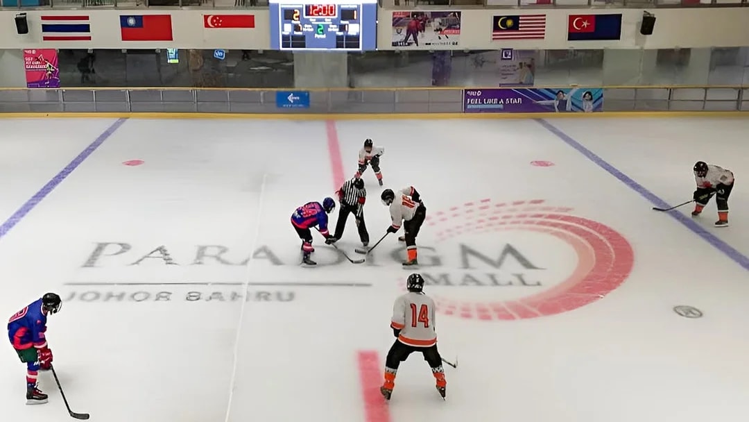 Ice hockey match at Blue Ice Snow Park, Paradigm Mall Johor Bahru.