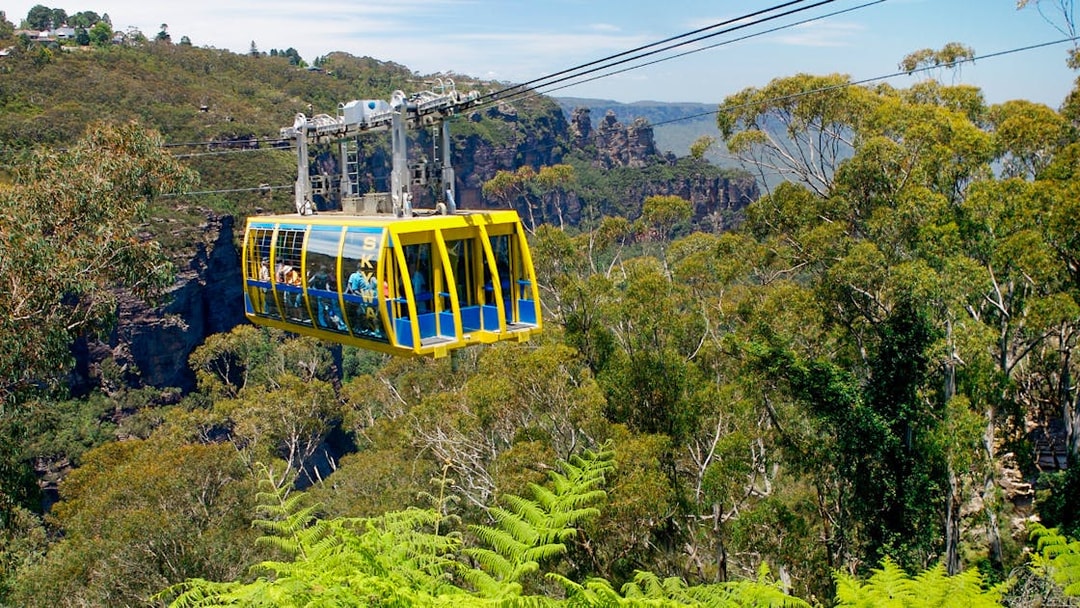 Cable car over Blue Mountains forest during Express Tour, Australia.