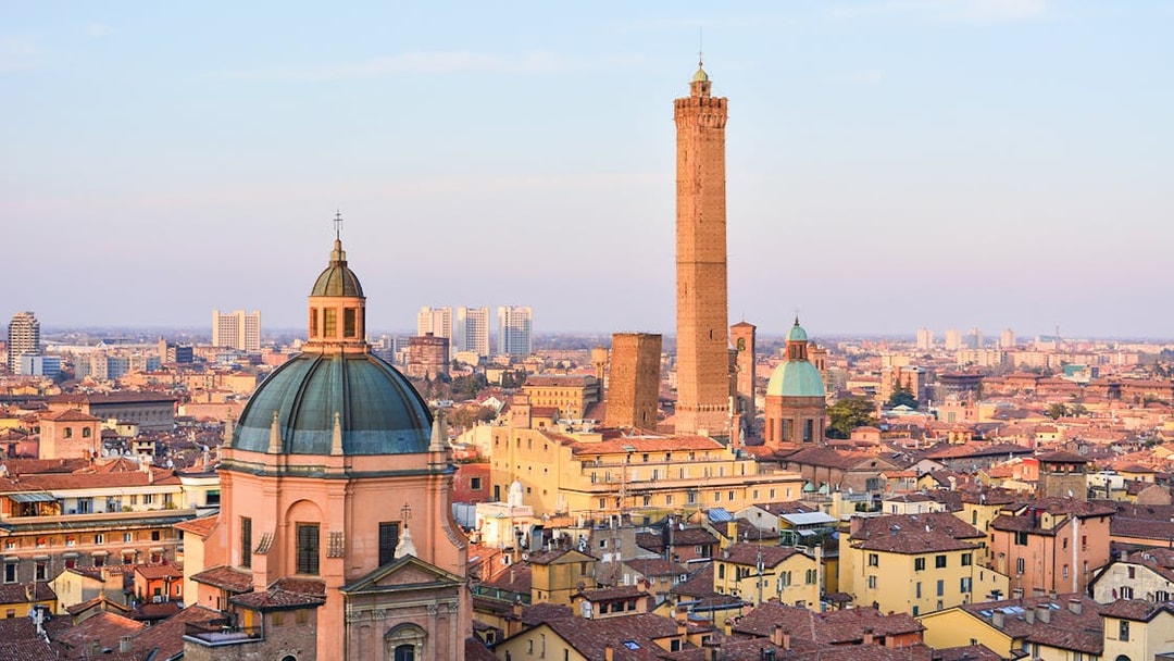 Bologna skyline with Asinelli Tower, part of City Red Bus & Food Tasting tour.