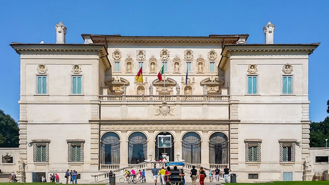 Borghese Gallery entrance with visitors, Rome, Italy.