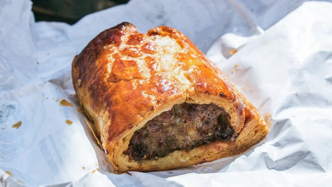 Sausage roll from Borough Market on Eating London food tour.